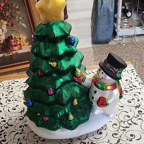 Festive Green Christmas Tree with Snowman Figurine - Picture 2 of 10